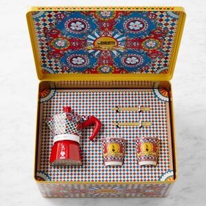 Dolce & Gabbana Red, Blue & Yellow Espresso Set in Decorative Tin